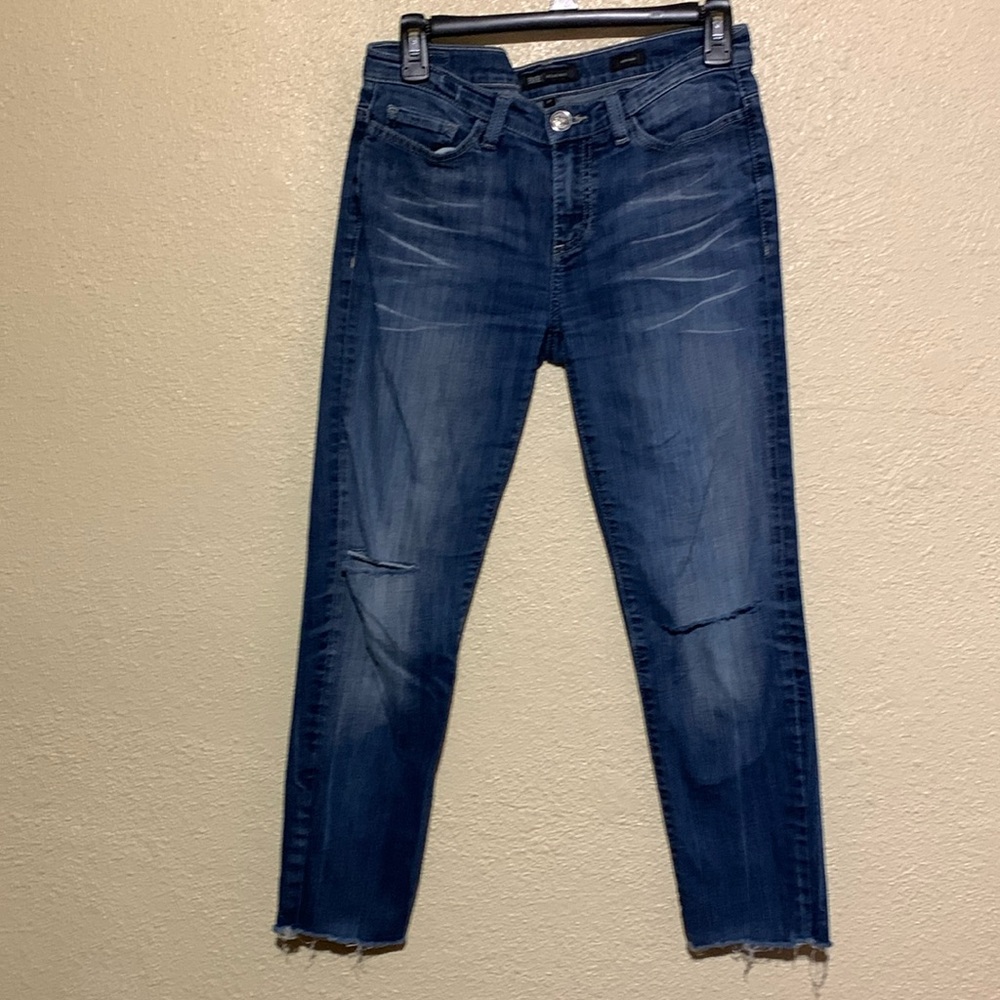 BKE Jeans 27 Blue Logo Raw Hem 5-pocket Ankle Reserve Addison Ripped Stretch